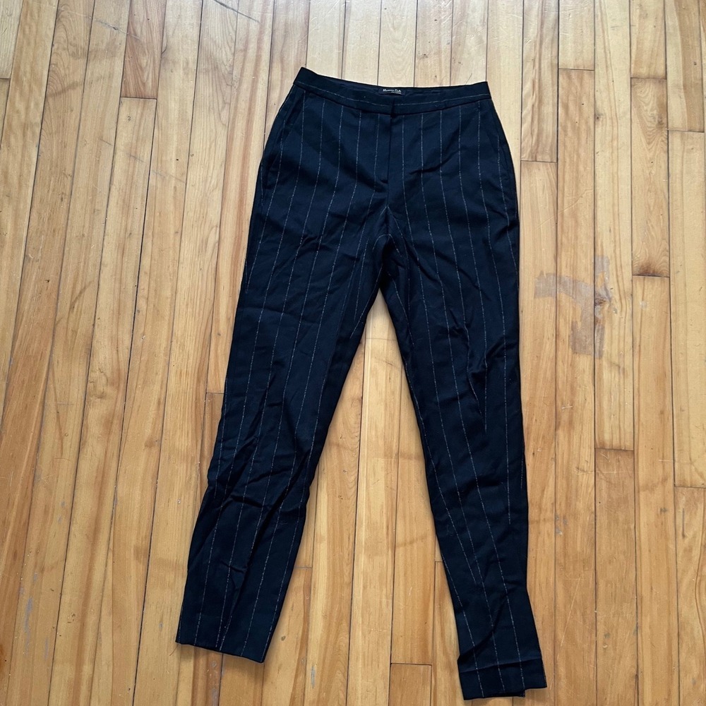 Massimo Dutti Black Pinstripe Tailored Dress Pants Women 28x28